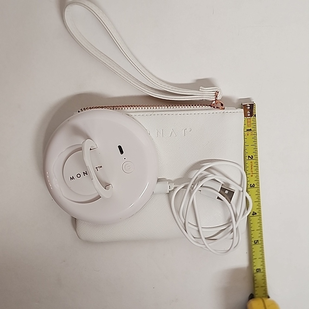 Monat White Wristlet Pouch and Mirror Device Set With Charger - Picture 7 of 7